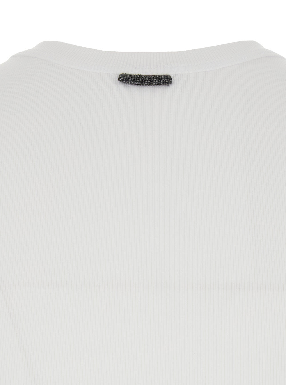 Brunello Cucinelli Women White Crewneck Top With Monil Detail On The Front In Cotton Stretch Woman BRUNELLO CUCINELLI