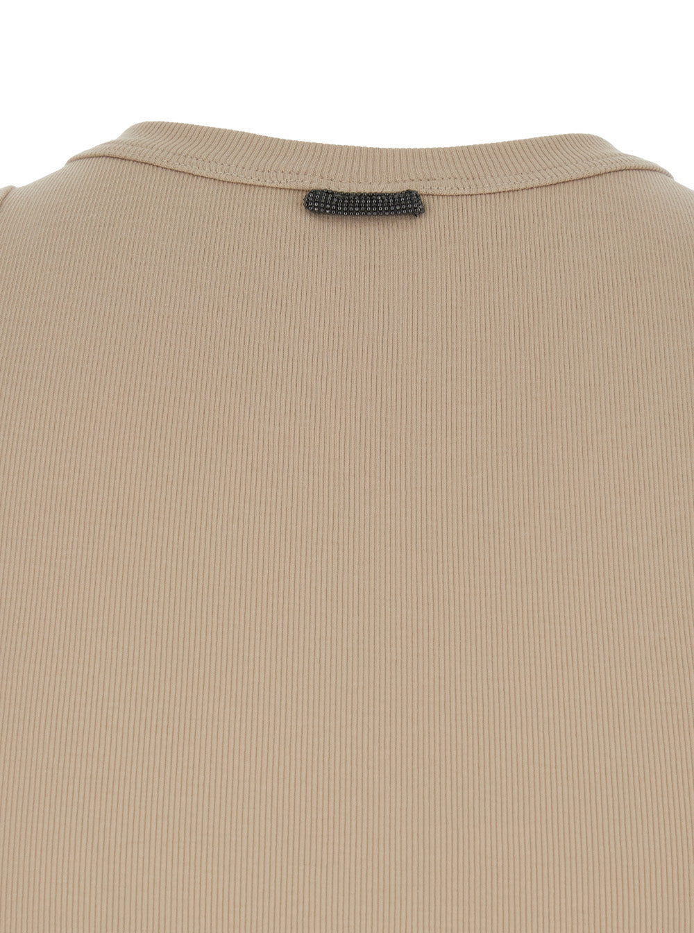 Brunello Cucinelli Women Beige Crew Neck Top With Monile Detail On The Front In Stretch Cotton Woman BRUNELLO CUCINELLI
