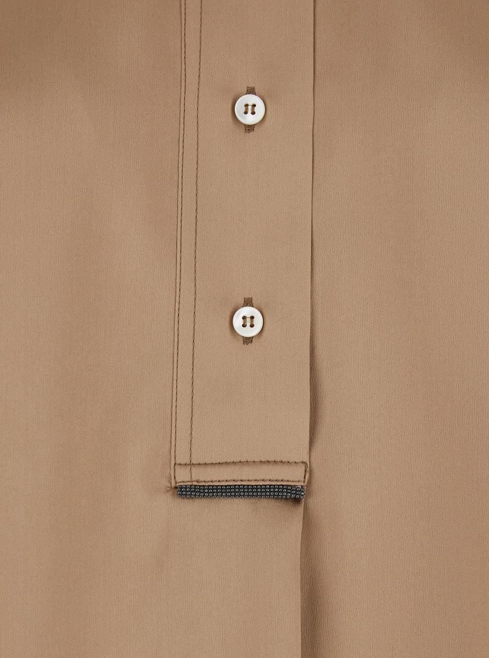 Brunello Cucinelli Women Beige Stretch Silk Button Down Collar Shirt For Women BRUNELLO CUCINELLI