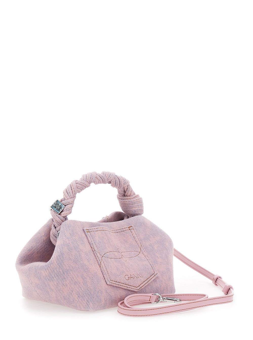 Ganni Women 'Bou' Pink Mini Handbag With Braided Top Handle And Adjustable And Removable Shoulder Strap In Denim Woman GANNI