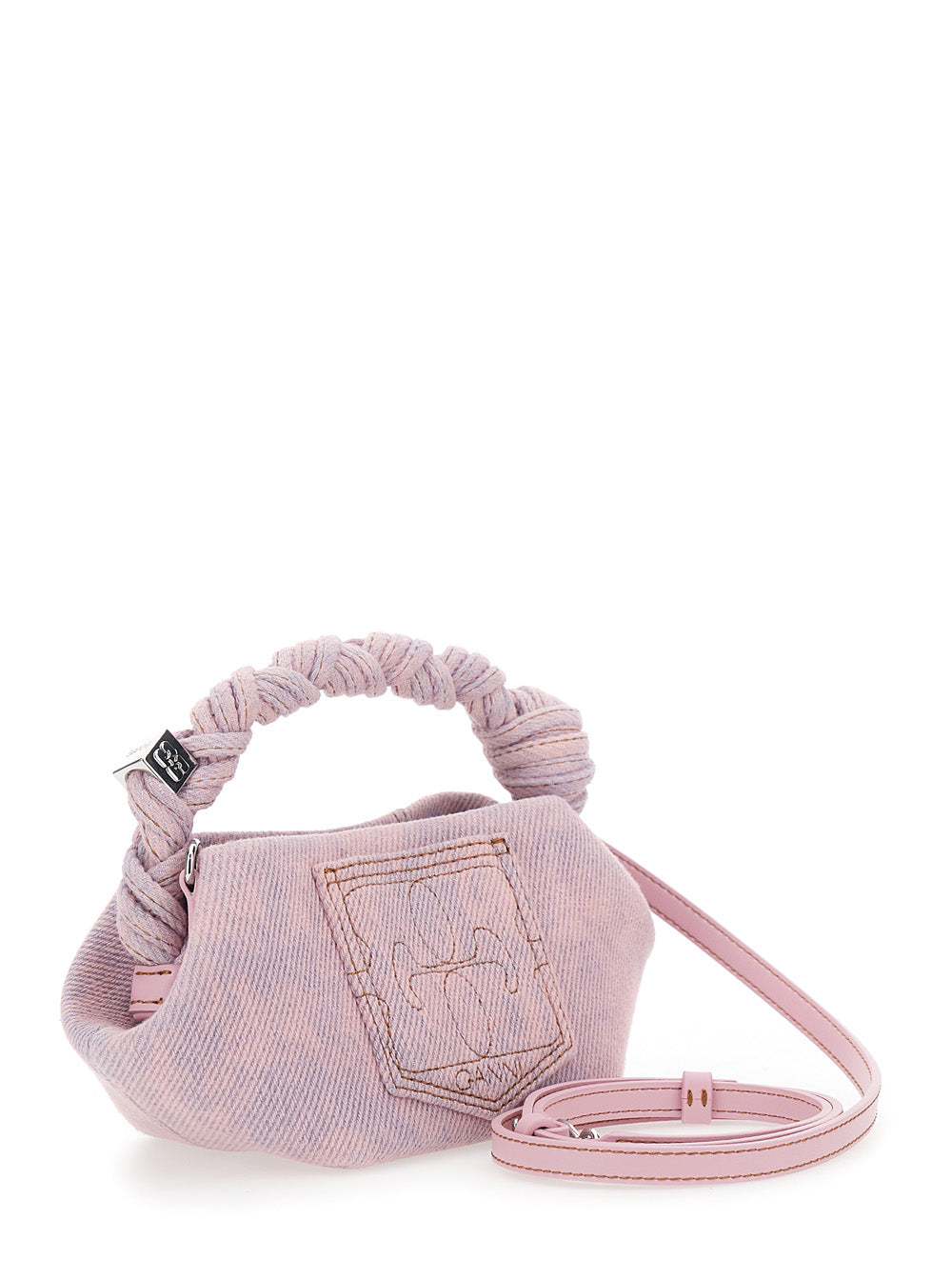 Ganni Women 'Bou' Pink Mini Handbag With Braided Top Handle And Adjustable And Removable Shoulder Strap In Denim Woman GANNI