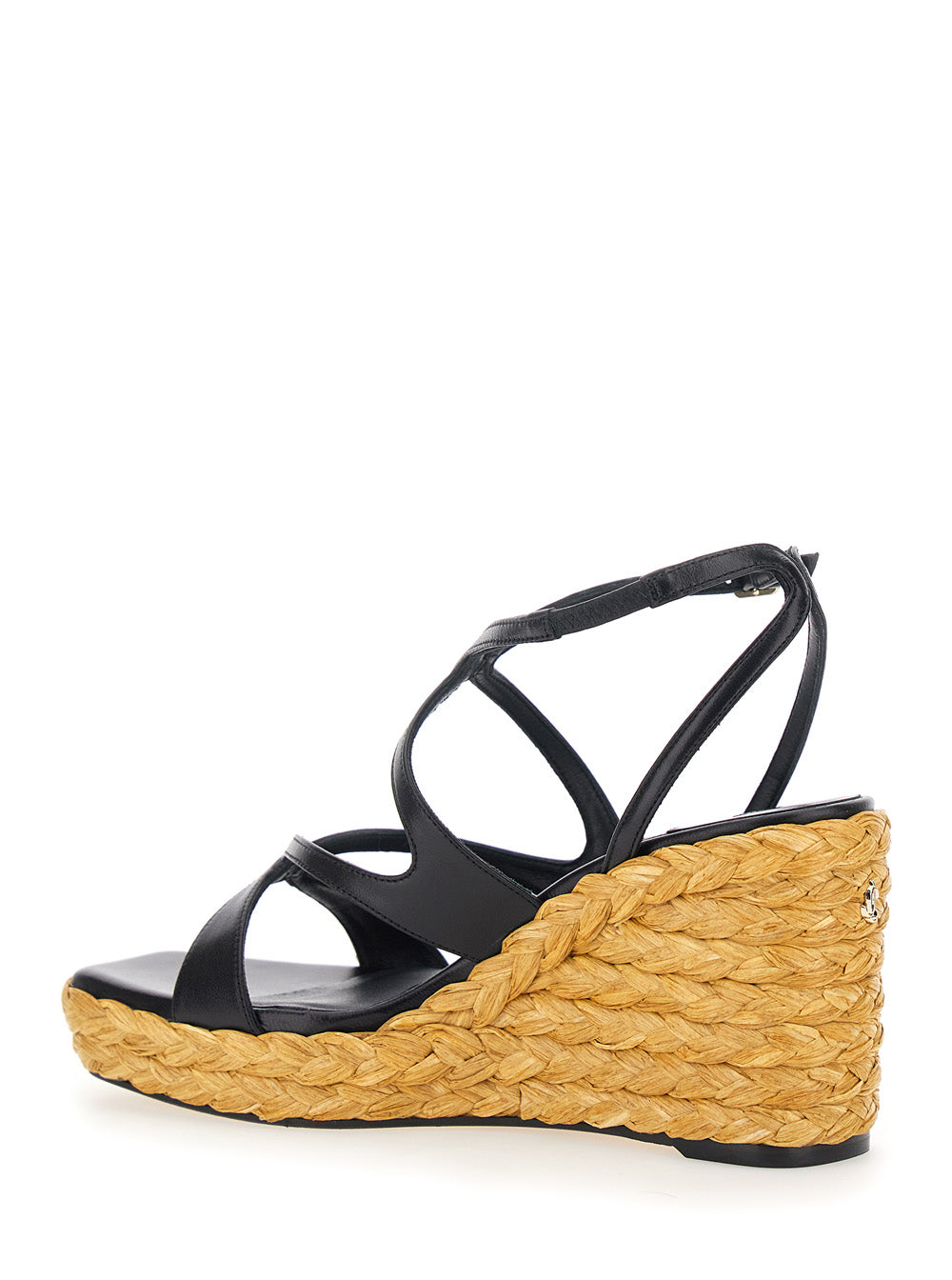 Jimmy Choo Women 'Ayla' Black Wedges With Leather Ankle Strap And High Heel In Leather And Fabric Woman JIMMY CHOO