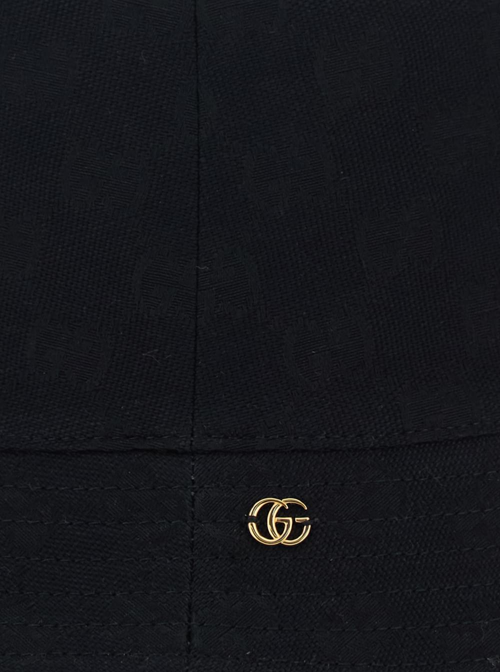 Gucci Women Black Hat With Gg Logo Plate On The Front In Cotton For Women GUCCI