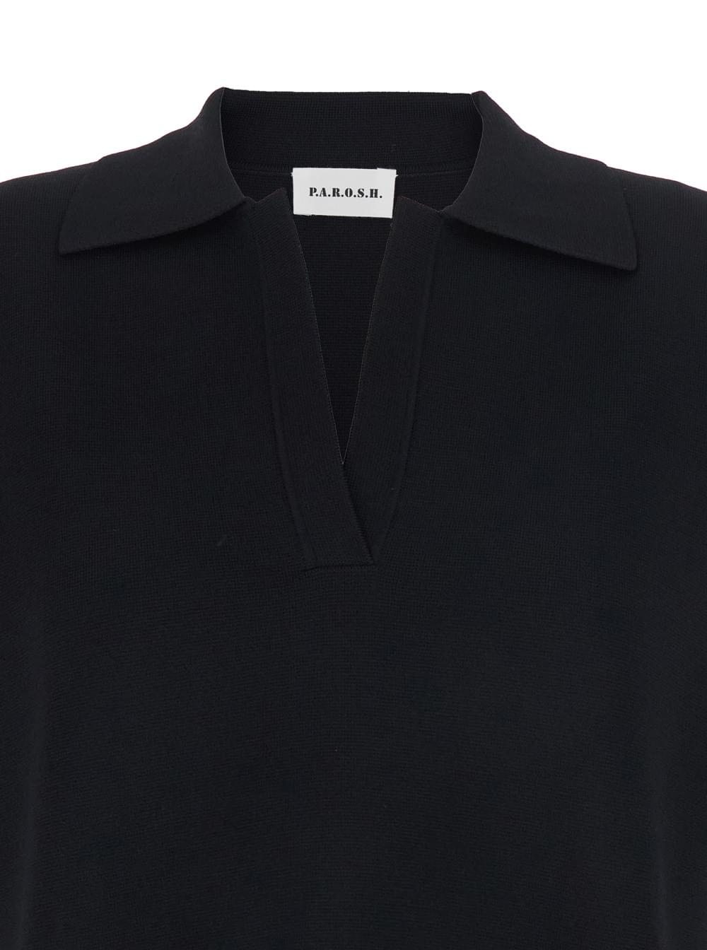P.A.R.O.S.H. Women Polo With Dropped Shoulders And V-Neck In Black Viscose Blend For Women P.A.R.O.S.H.