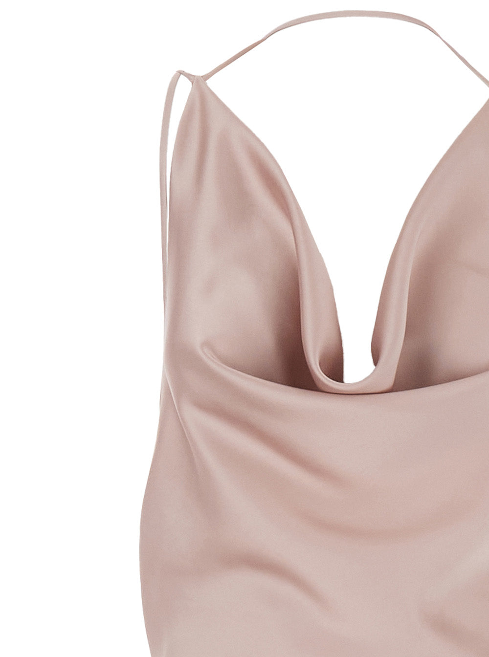 The Andamane Women Long Dress 'Vera' With Draped Neckline And Front Vent In Pink Fabric For Women