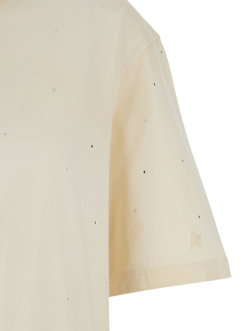 Golden Goose Women White Crew Neck T-Shirt With Rhinestone Decoration And Print On The Back In Cotton For Men GOLDEN GOOSE