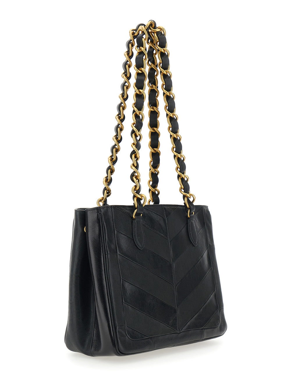 Valentino Garavani Women Black 'Laseine' Small Shoulder Bag With Chain Handles And Vlogo Plate On The Front In Leather For Women