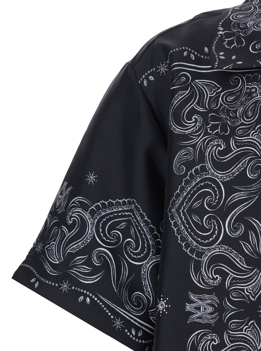 Amiri Men Black Shirt With Cuban Collar And All-Over Bandana Print In Silk Man AMIRI