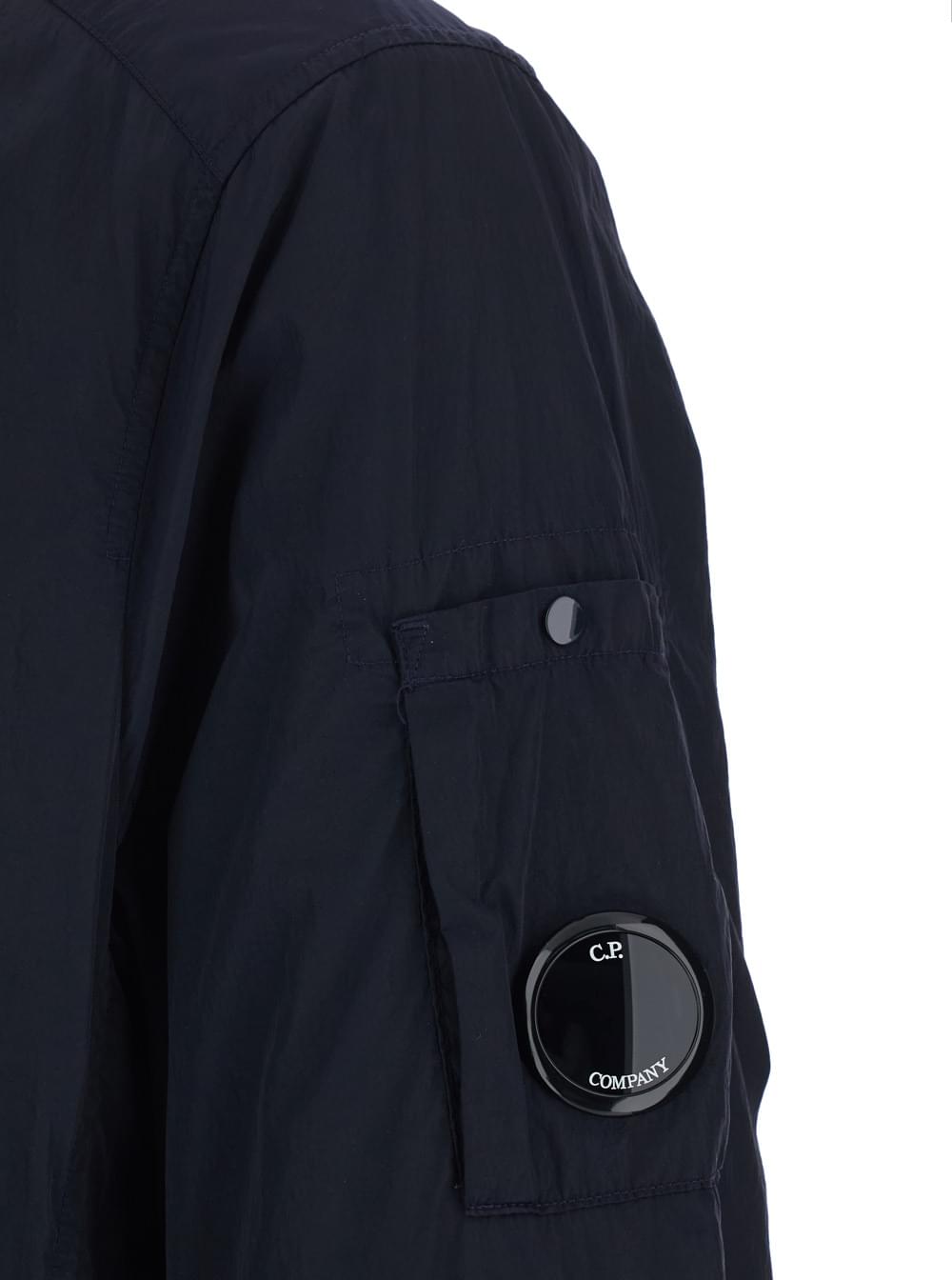C.P. Company Men Blue Jacket With Classic Collar And Logo Plate On Sleeve In Tech Fabric Man