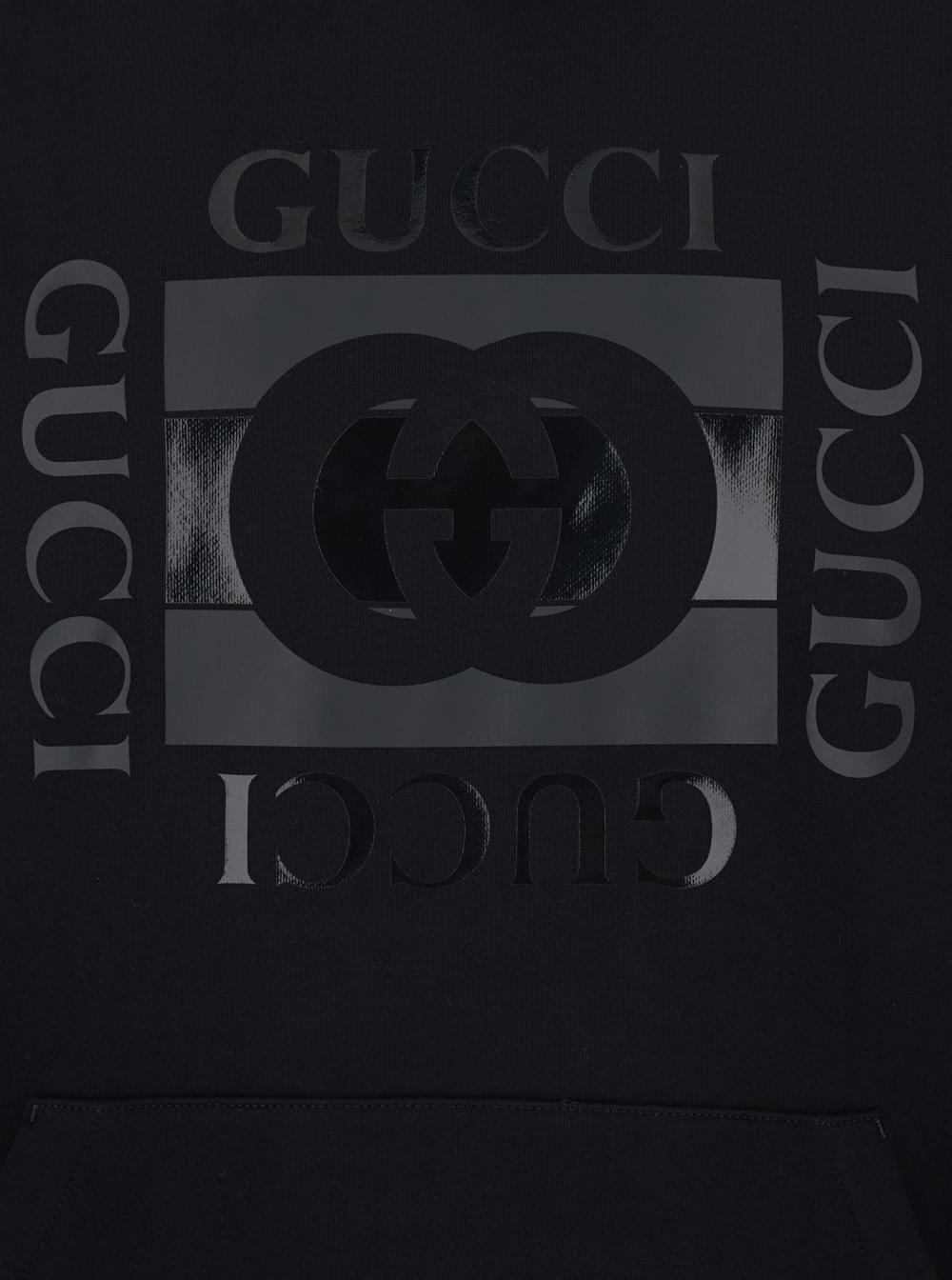 Gucci Men Black Hooded Sweatshirt With Drawstring And Front Logo In Cotton For Men