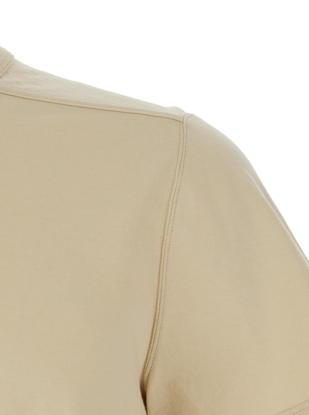 Rick Owens Men Beige Crew Neck T-Shirt With Tone On Tone Stitching In Cotton Man RICK OWENS