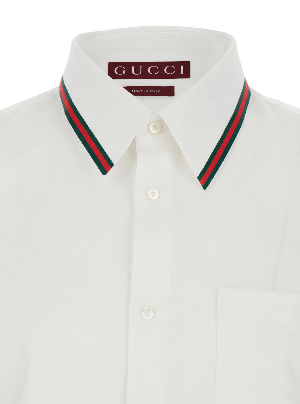 Gucci Men White Shirt With Web Collar In Cotton For Men GUCCI
