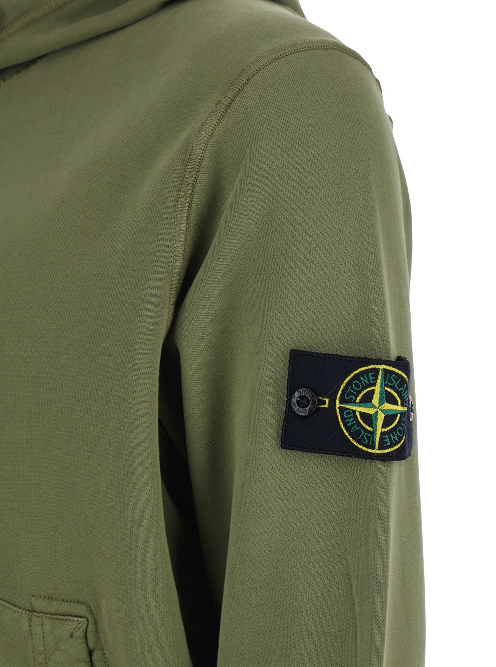 Stone Island Men Green Hoodie With Drawstring And Logo Patch On Sleeve In Cotton Men STONE ISLAND