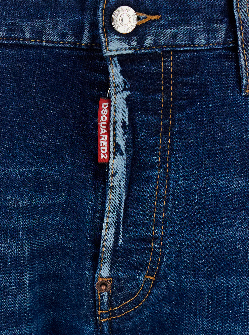 Dsquared2 Men '643' Blue Jeans With Ripped Details All-Over And Logo Patch On The Back In Denim Men DSQUARED2