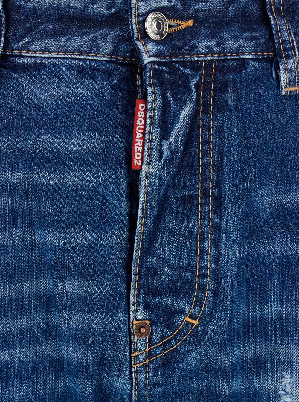 Dsquared2 Men '642' Blue Jeans With All-Over Ripped Details And Logo Patch On The Back In Denim For Men DSQUARED2