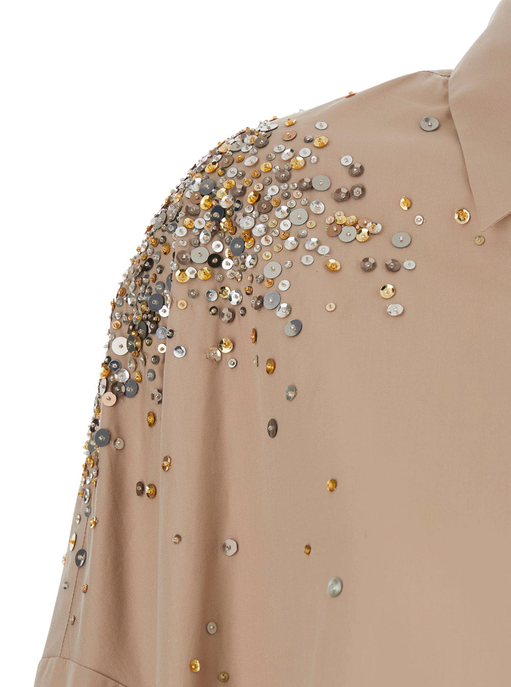 Dries Van Noten Women 'Casia' Beige Shirt With Classic Collar And All-Over Rhinestone Embroidery In Cotton Woman DRIES VAN NOTEN