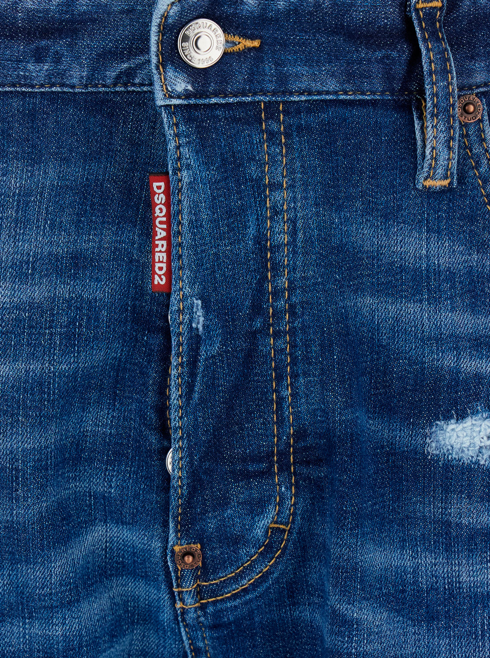 Dsquared2 Men Blue Jeans With Ripped Details And Logo Patch On The Back In Denim For Men DSQUARED2