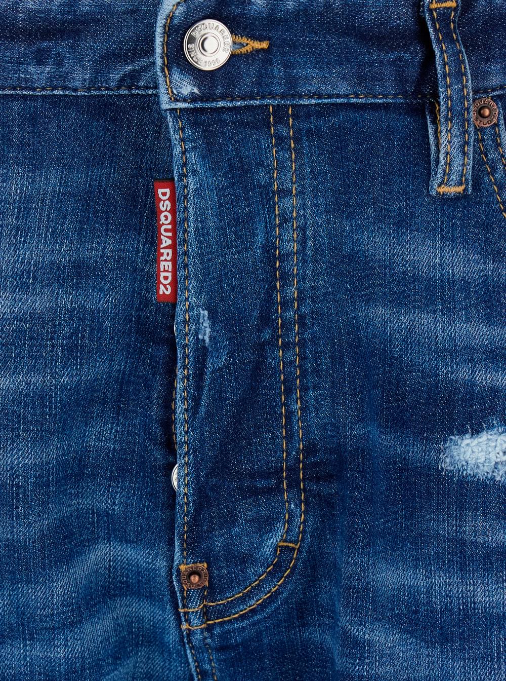 Dsquared2 Men Blue Jeans With Ripped Details And Logo Patch On The Back In Denim For Men DSQUARED2