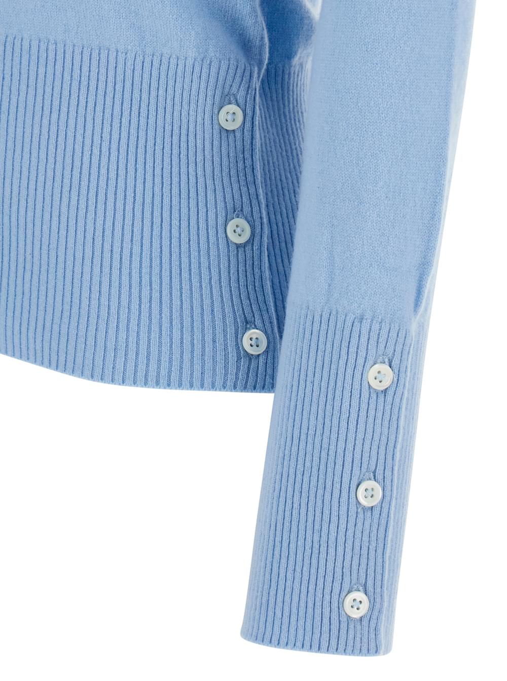 Thom Browne Women Blue Cardigan With V Neck And 4Bar Logo On The Sleeve In Cashmere Woman THOM BROWNE