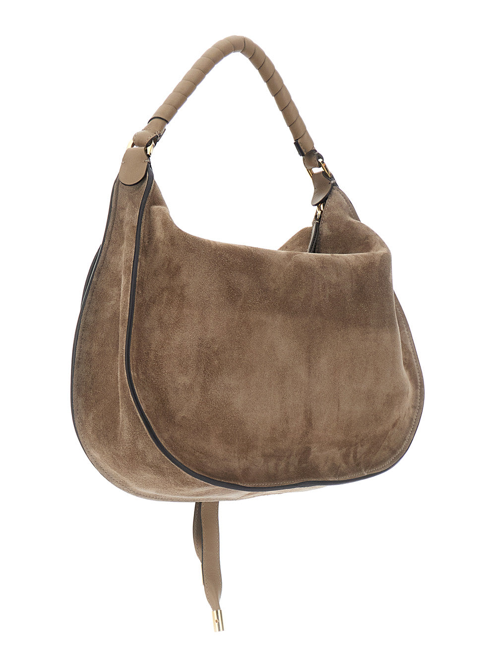 Chloé Women 'Marcie Medium' Brown Shoulder Bag With Lettering Logo On Front In Suede Woman