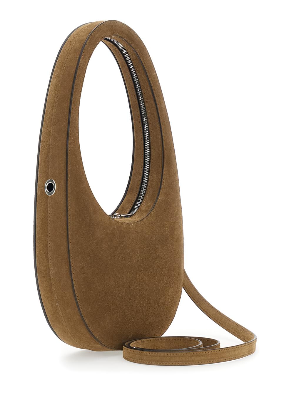 Coperni Women 'Swipe' Brown Shoulder Bag With Embossed Logo And Adjustable Removable Strap In Suede Women