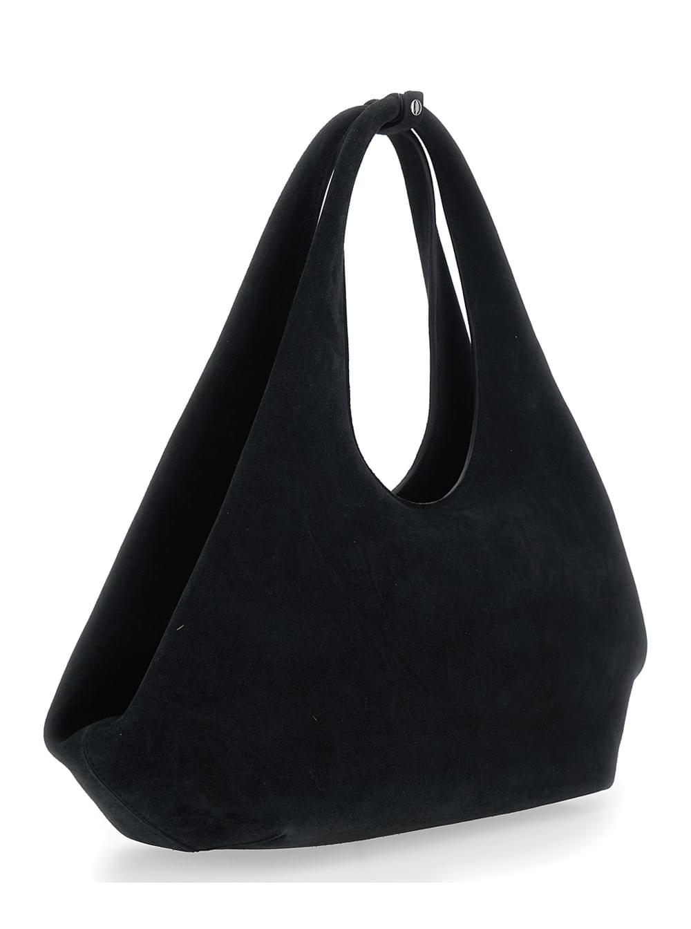 Coperni Women 'Folded' Black Shoulder Bag With Top Handle And Logo Lettering On The Front In Suede Woman