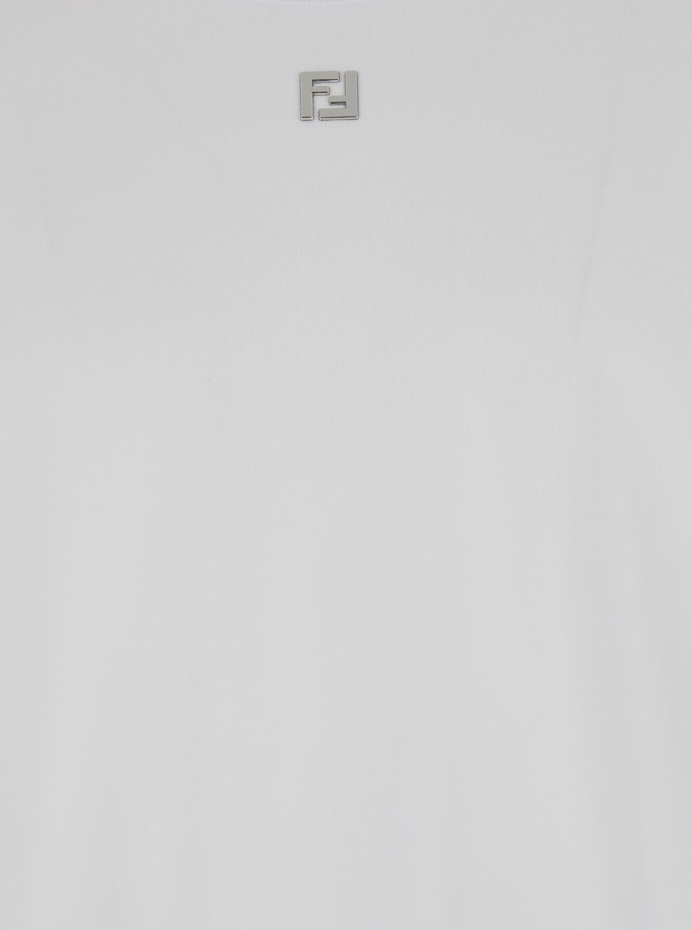 Fendi Men White Crew Neck T-Shirt With Ff Plate On The Front In Cotton For Men FENDI
