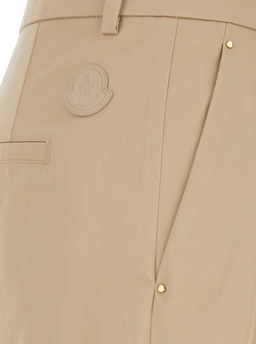 Moncler Women Beige Pants With Front Pences And Logo Patch On The Side In Cotton Blend Woman MONCLER
