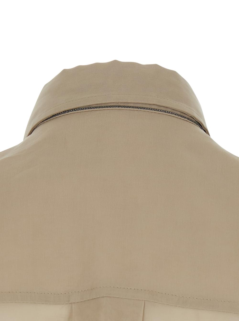 Brunello Cucinelli Women Beige Shirt With Classic Collar And Draping On The Front In Cotton For Women BRUNELLO CUCINELLI