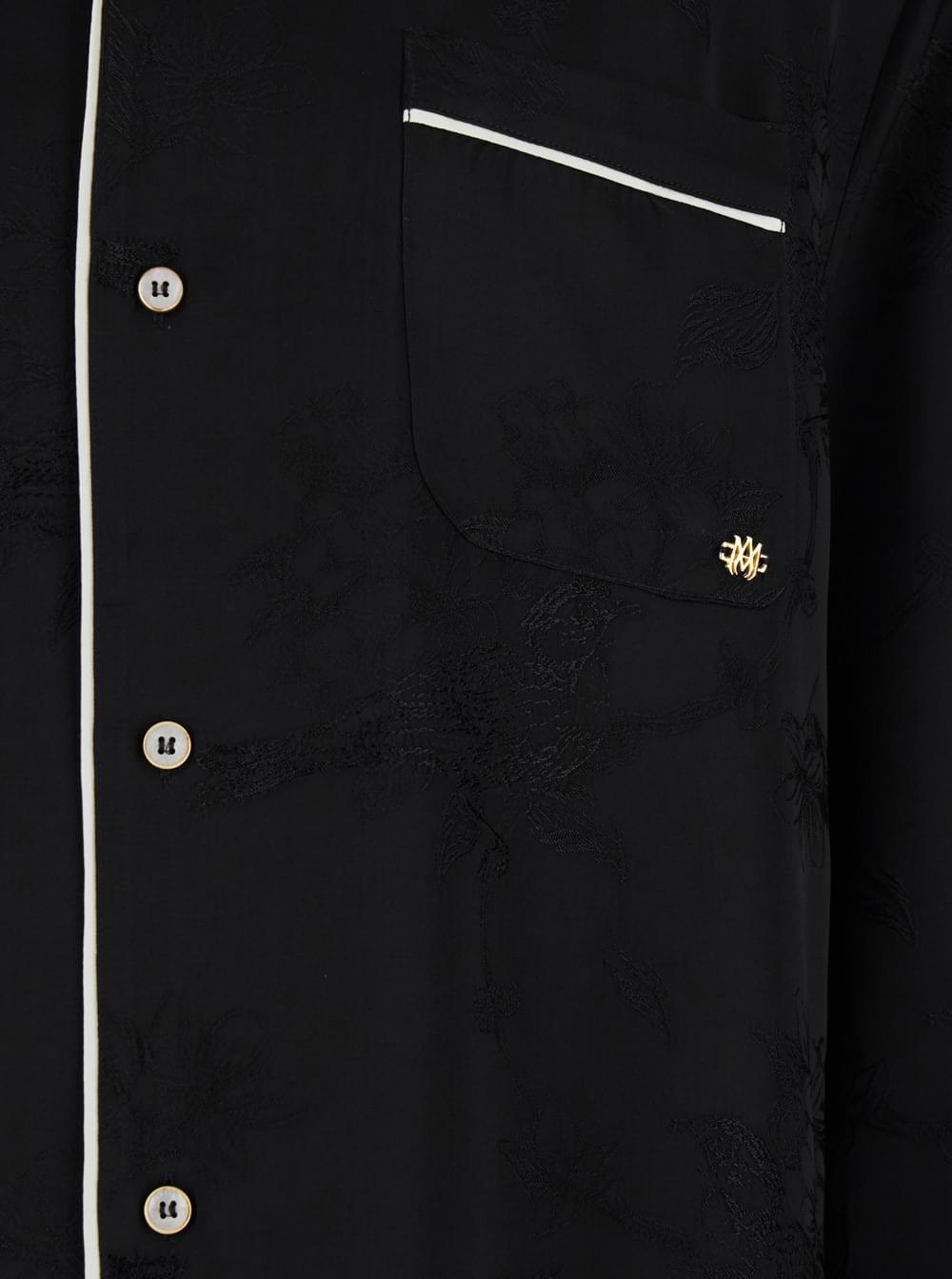 Amiri Men Black Long-Sleeved Shirt With Cuban Collar And Tone-On-Tone Floral Embroidery In Viscose For Men AMIRI