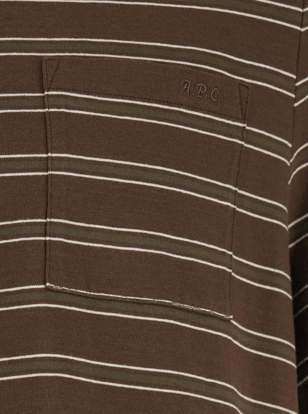 A.P.C. Men Brown Crew Neck T-Shirt With Striped Motif And Front Logo In Cotton Man A.P.C.