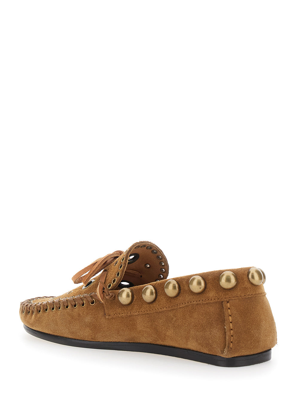 Isabel Marant Women Brown Loafers With Cut-Out Front And All-Over Metal Details In Suede Woman ISABEL MARANT