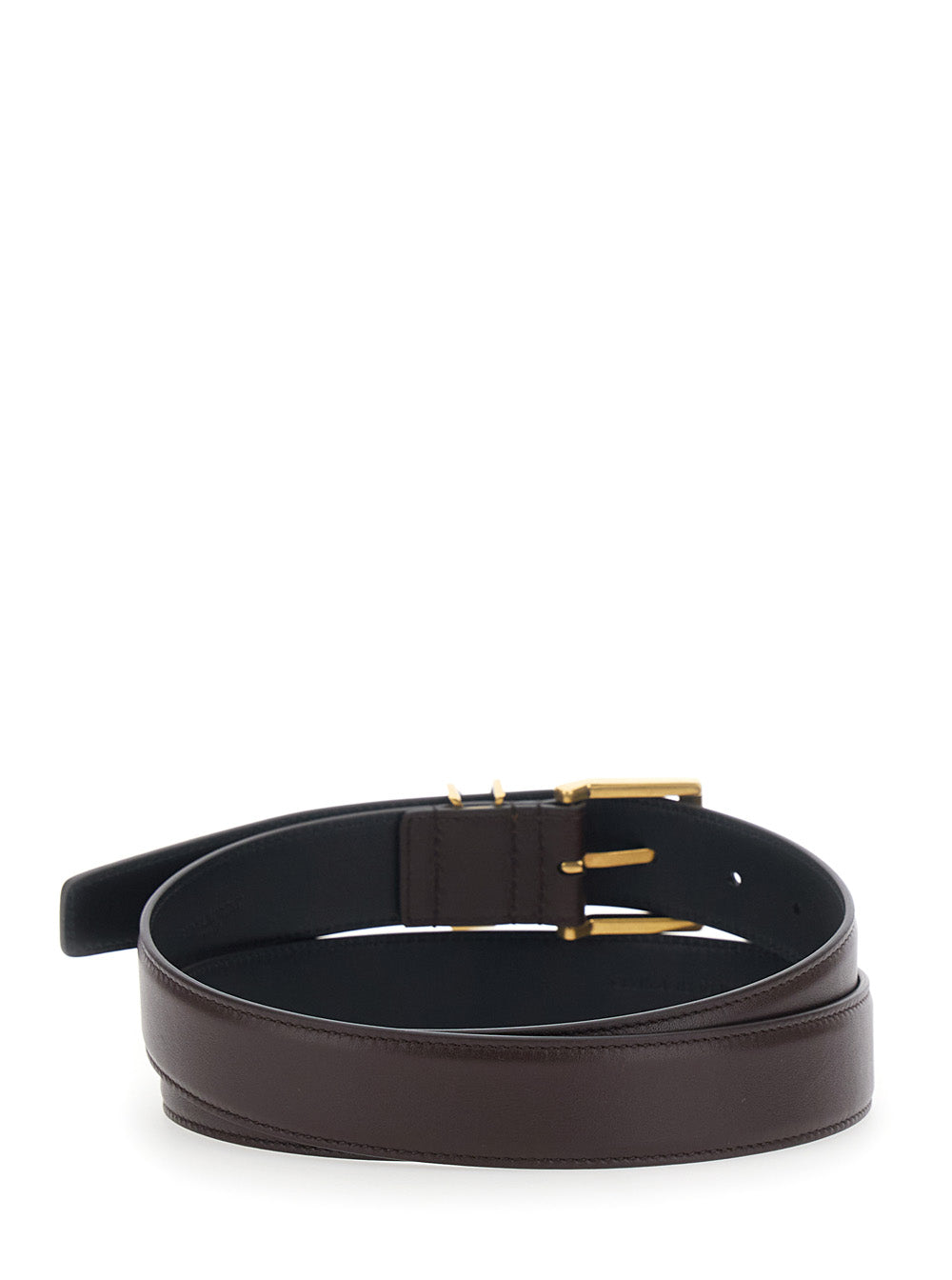 Saint Laurent Men Belt With Cassandre Plate On The Front And Adjustable Buckle Closure In Brown Leather For Men SAINT LAURENT