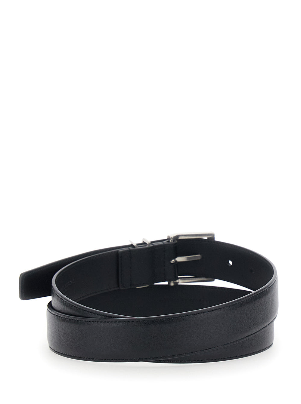 Saint Laurent Men Belt With Cassandre Plate On The Front And Adjustable Buckle In Black Leather For Men