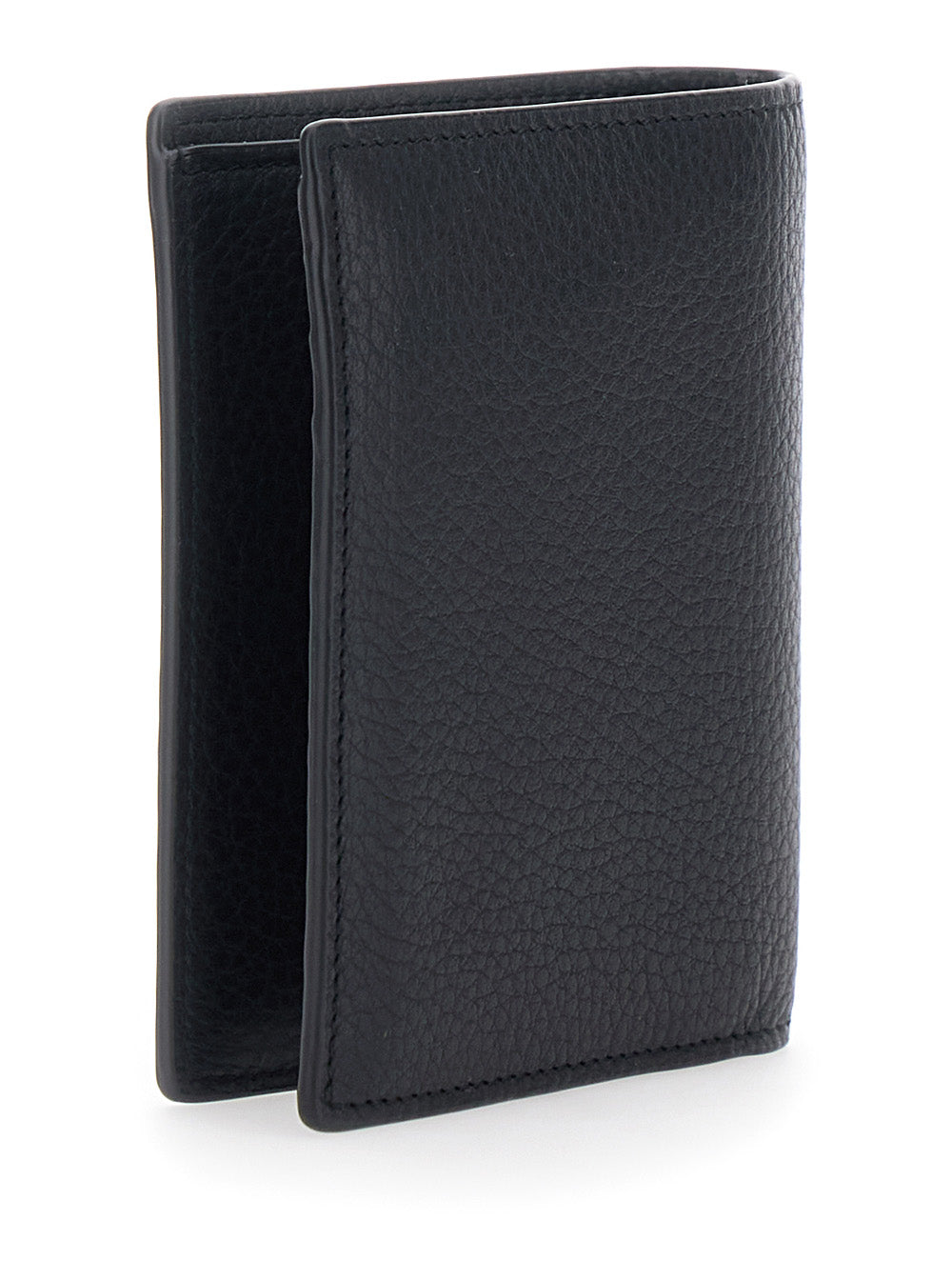 Saint Laurent Men Cassandre Card Holder With Hammered Leather Front Plate Black Men SAINT LAURENT