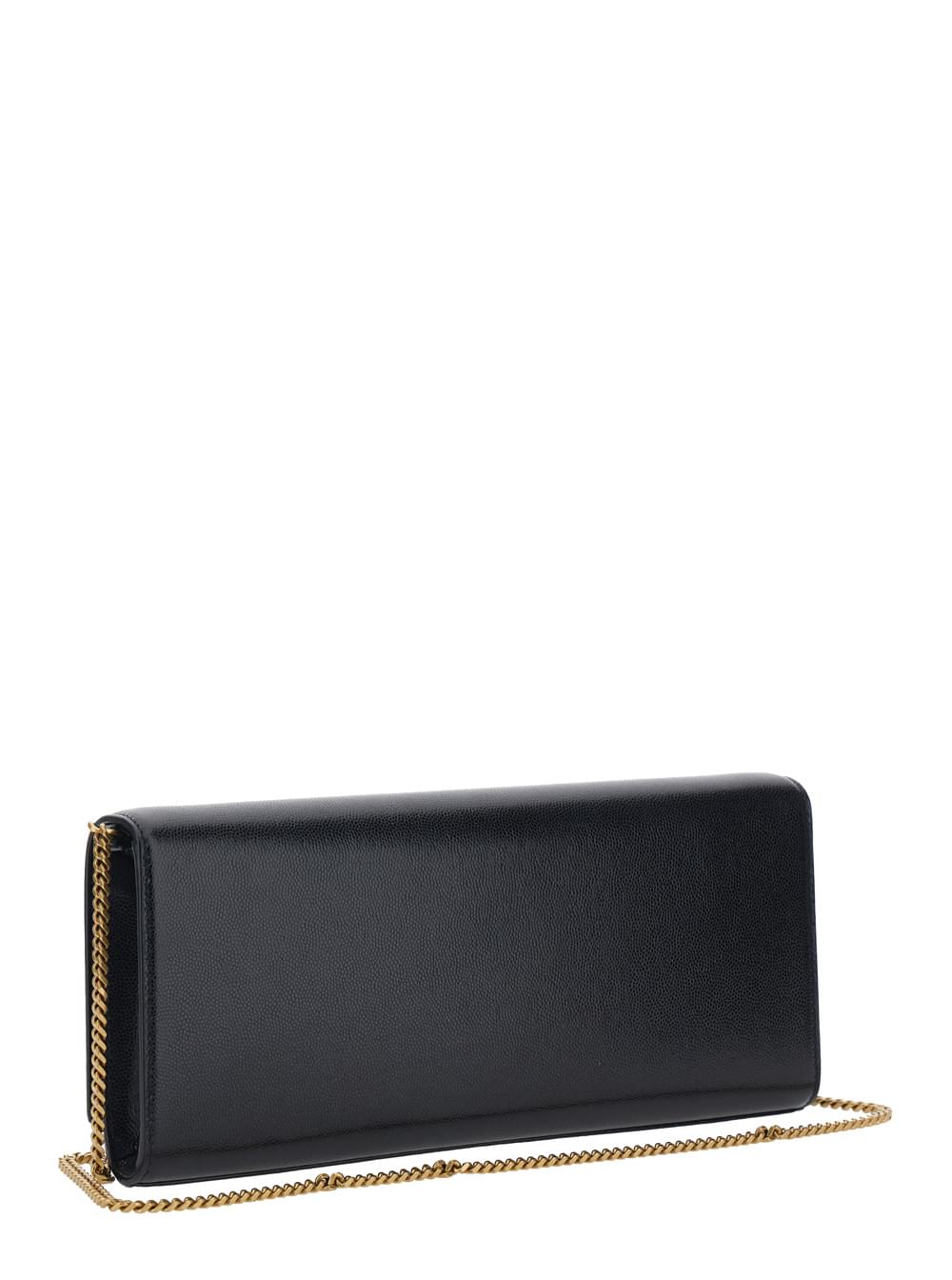 Saint Laurent Women 'Kate' Black Crossbody Bag With Chain-Link Shoulder Strap And Cassandre Plaque On The Front In Grained Leather Woman SAINT LAURENT