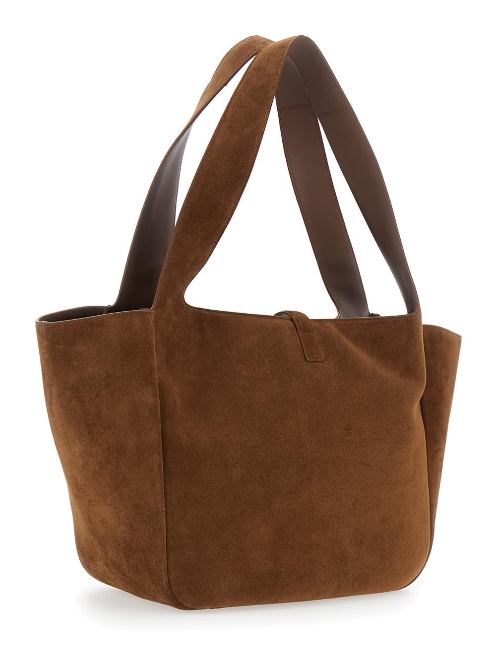 Saint Laurent Women 'Bea' Brown Shoulder Bag With Cassandre Plaque On The Front In Suede Woman SAINT LAURENT
