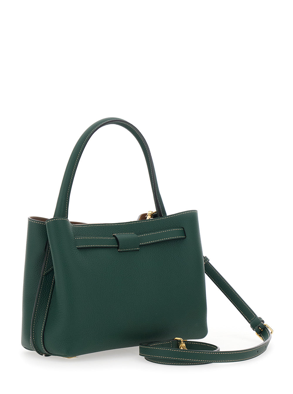 Tod's Women 'T-String Small' Green Handbag With Adjustable And Removable Shoulder Strap And Buckled Belt Detail On The Front In Grained Leather Woman TOD'S