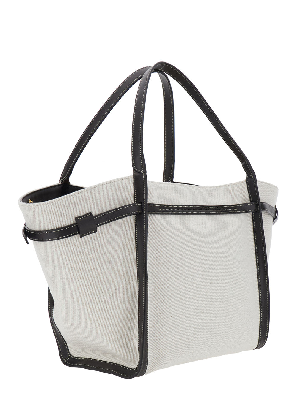 Tod's Women White Cotton Blend Tote Bag With Leather Strap For Women TOD'S