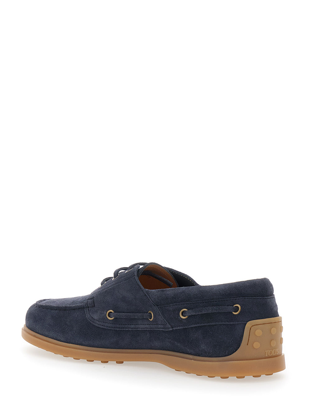Tod's Men Blue Boat Loafers With Logo Lettering On Back In Suede Man TOD'S