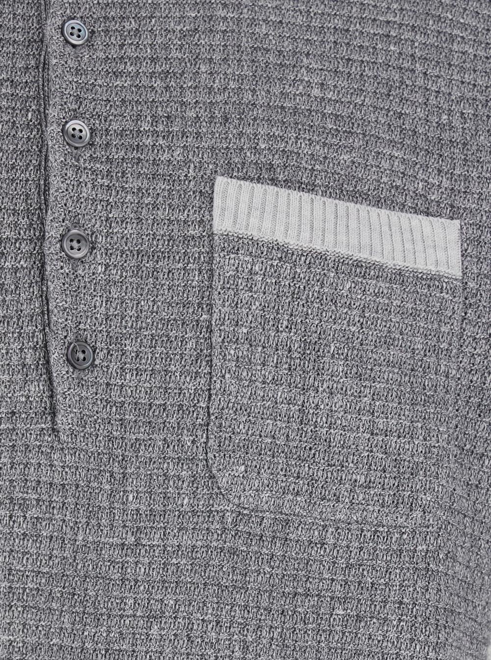Thom Browne Men Grey Polo With 4-Bar Detail On The Sleeve In Wool And Silk Blend For Men THOM BROWNE