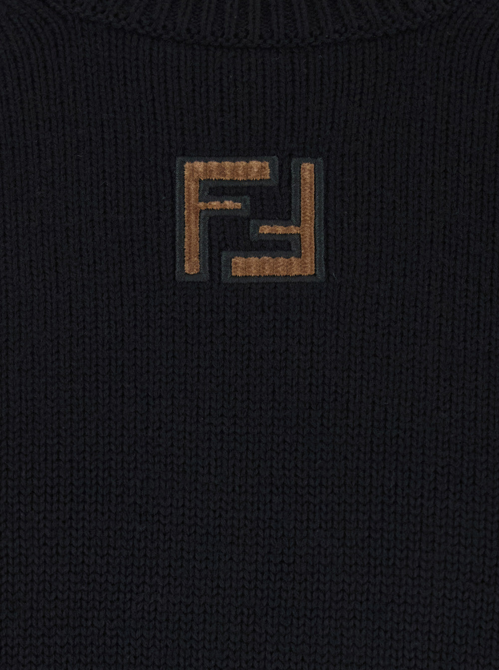Fendi Men Black Crewneck Sweater With Ff Embroidery On The Front In Wool For Men FENDI