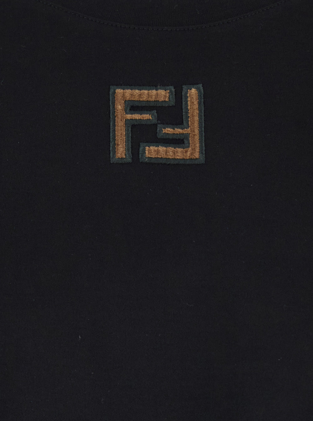 Fendi Men Black Crewneck T-Shirt With Ff Embroidery On The Front In Cotton Man FENDI