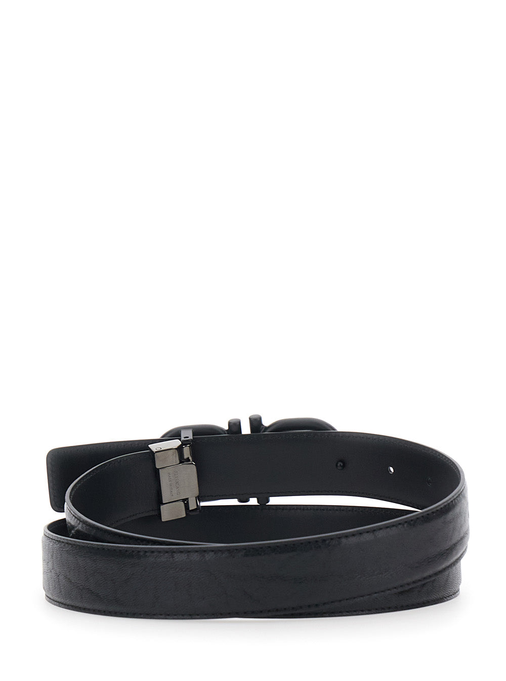 Ferragamo Men Black Belt With Gancini Buckle On The Front In Leather For Men FERRAGAMO