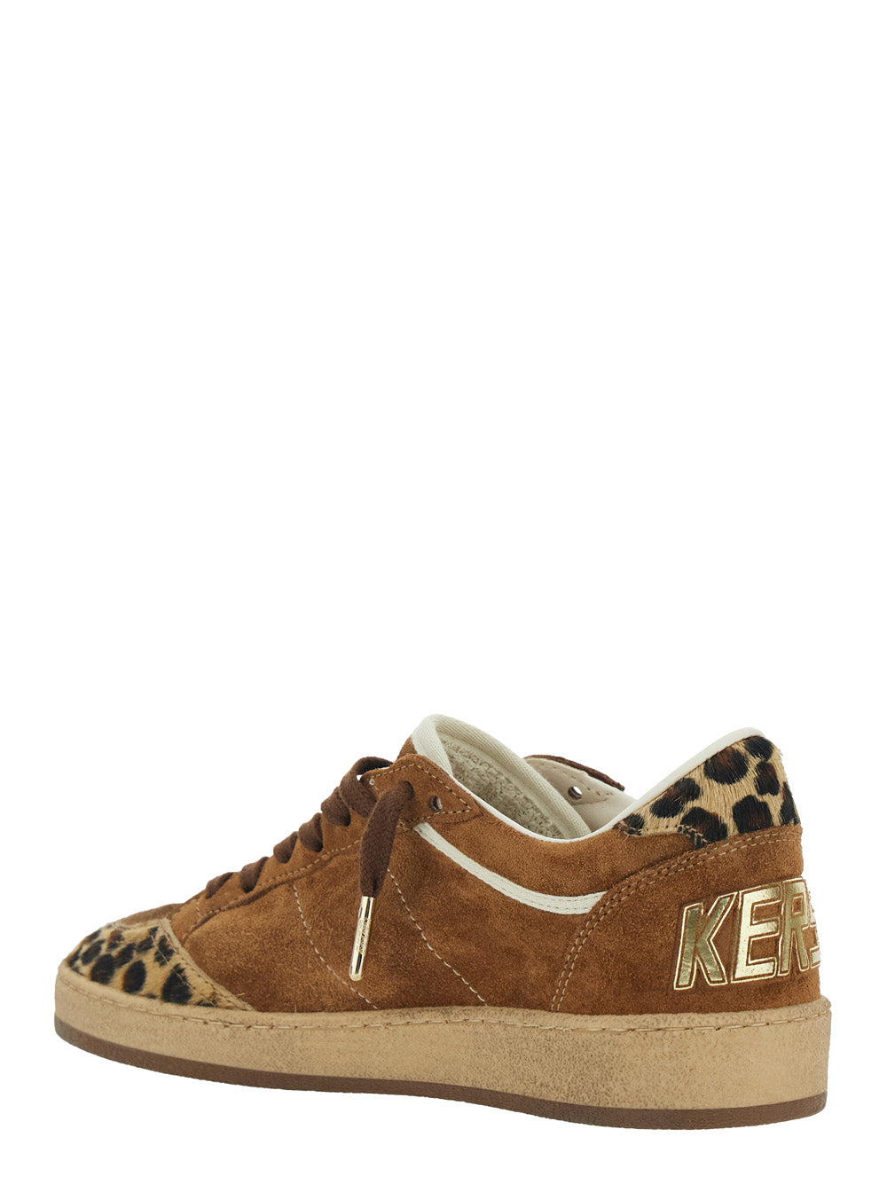 Golden Goose Women 'Ballstar' Brown Sneaker Low Top With Star Patch With Glitter And Animalier Print In Suede Women GOLDEN GOOSE