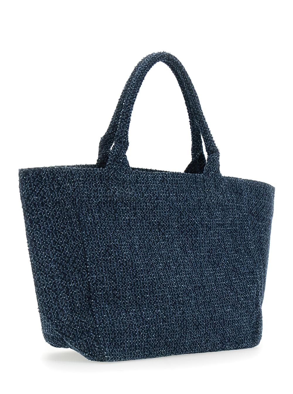 Ganni Women Blue Shopper With Lettering Logo And Teddy Bear On Front In Cotton Woman GANNI