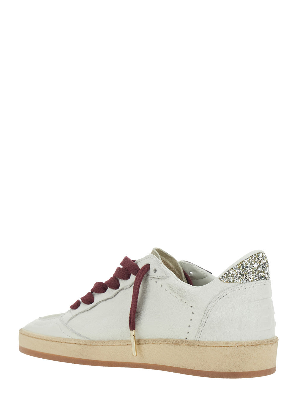 Golden Goose Women 'Ballstar' White Low Top Sneakers With Star Patch With Glitter And Glitter Heel And Logo Lettering In Leather For Women GOLDEN GOOSE