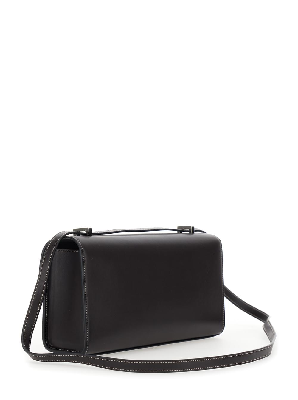 Savette Women Shoulder Bag 'Simmetry' With Top Strap And Turn Lock Closure In Brown Leather For Women SAVETTE