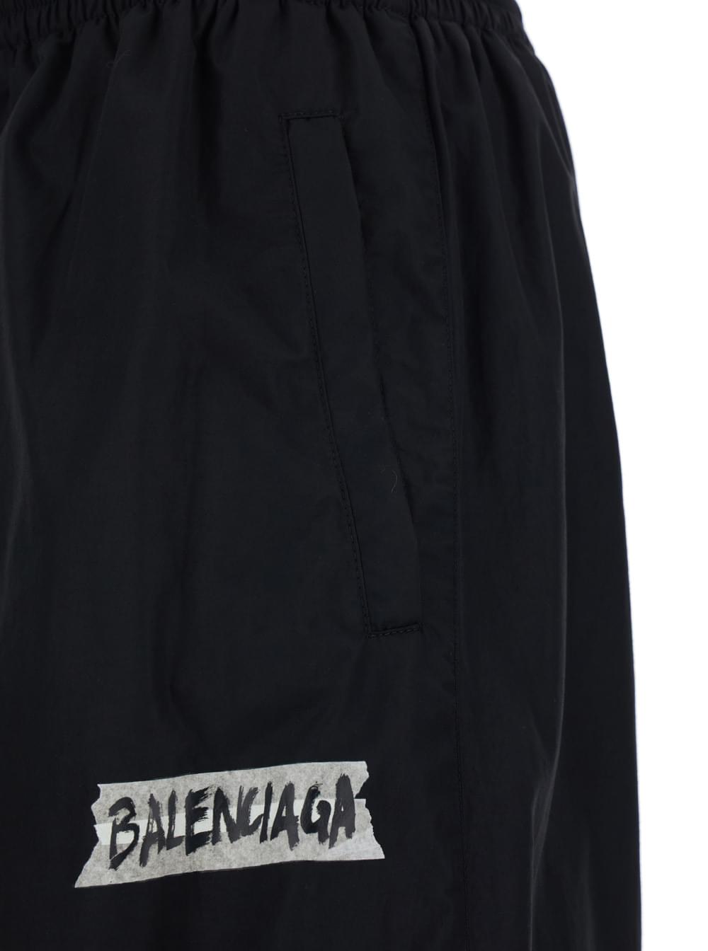 Balenciaga Men Black Cotton Blend Pants With Elastic Waist And Logo For Men BALENCIAGA