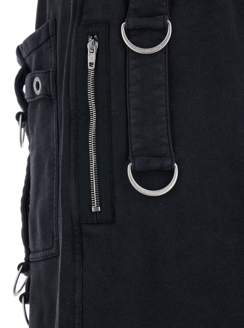 Balenciaga Men Black Trousers With Cargo Pockets And Applied Rings On Front And Back In Cotton Man BALENCIAGA
